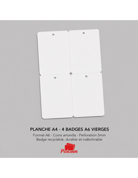 PLANCHE DE 4 BADGES A6 VIERGES