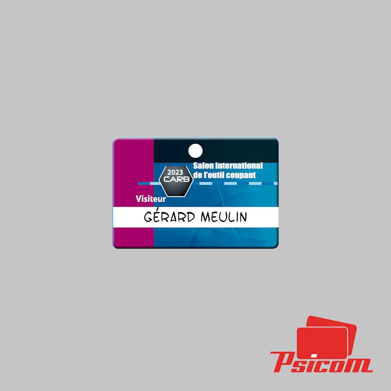 Badge plastique salon rectangle 60x40mm - PSICOM