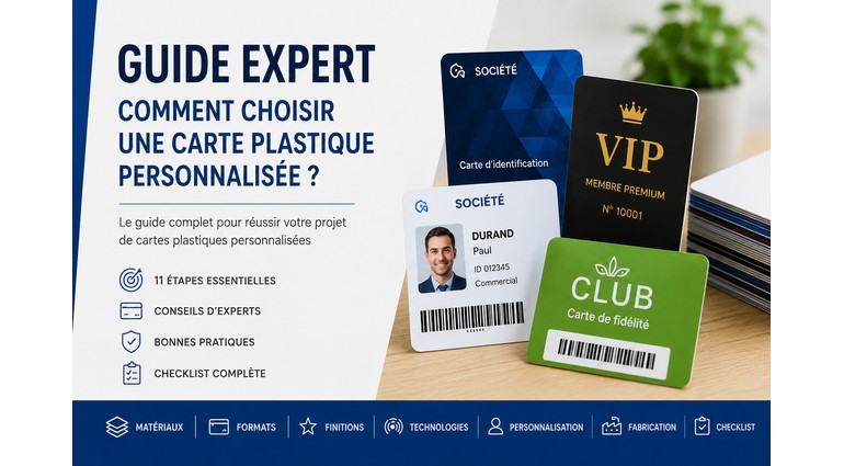 Comment choisir une carte plastique personnalisée ? Guide pour choisir une carte plastique personnalisée selon le matériau, l'épaisseur, les finitions, la personnalisation et les technologies RFID ou NFC