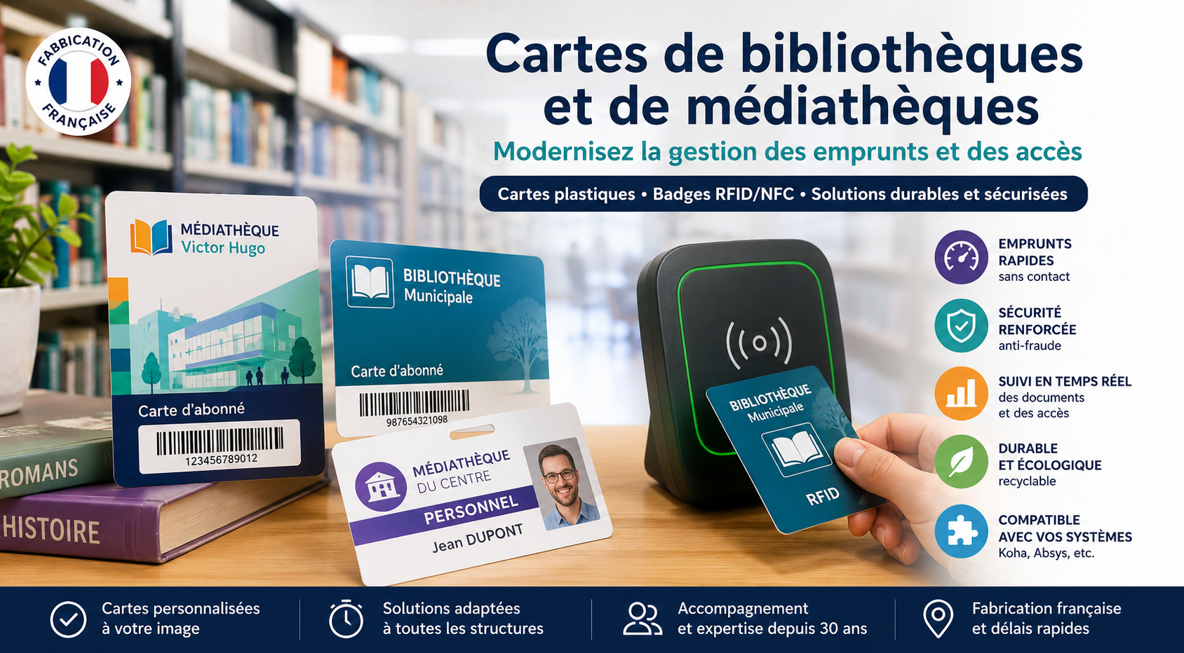 Cartes et badges pour bibliothèques et médiathèques